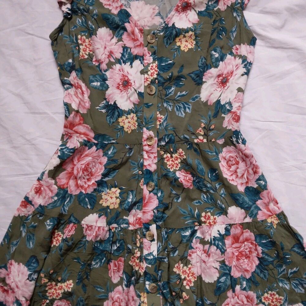 Blu Dahlia Button Down Dress Floral Flutter Sleeve Cottagecore Boho Womens XS - Picture 5 of 10